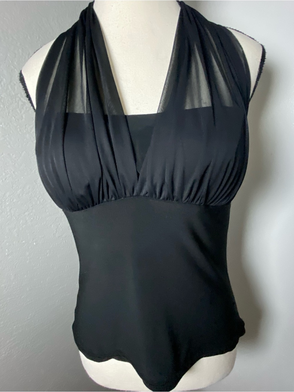 Y2K Black Layered Mesh Strappy Halter Top Size Small